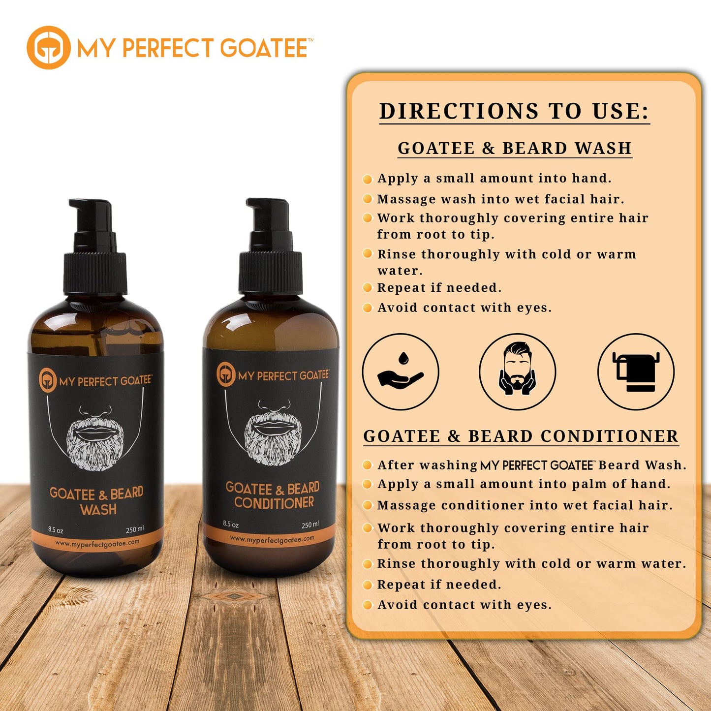 My Perfect Goatee Beard Wash and Conditioner Set for Men - Complete Beard Care Kit - 8.5oz Each - Softens & Strengthens - Eliminates Itch & Dandruff