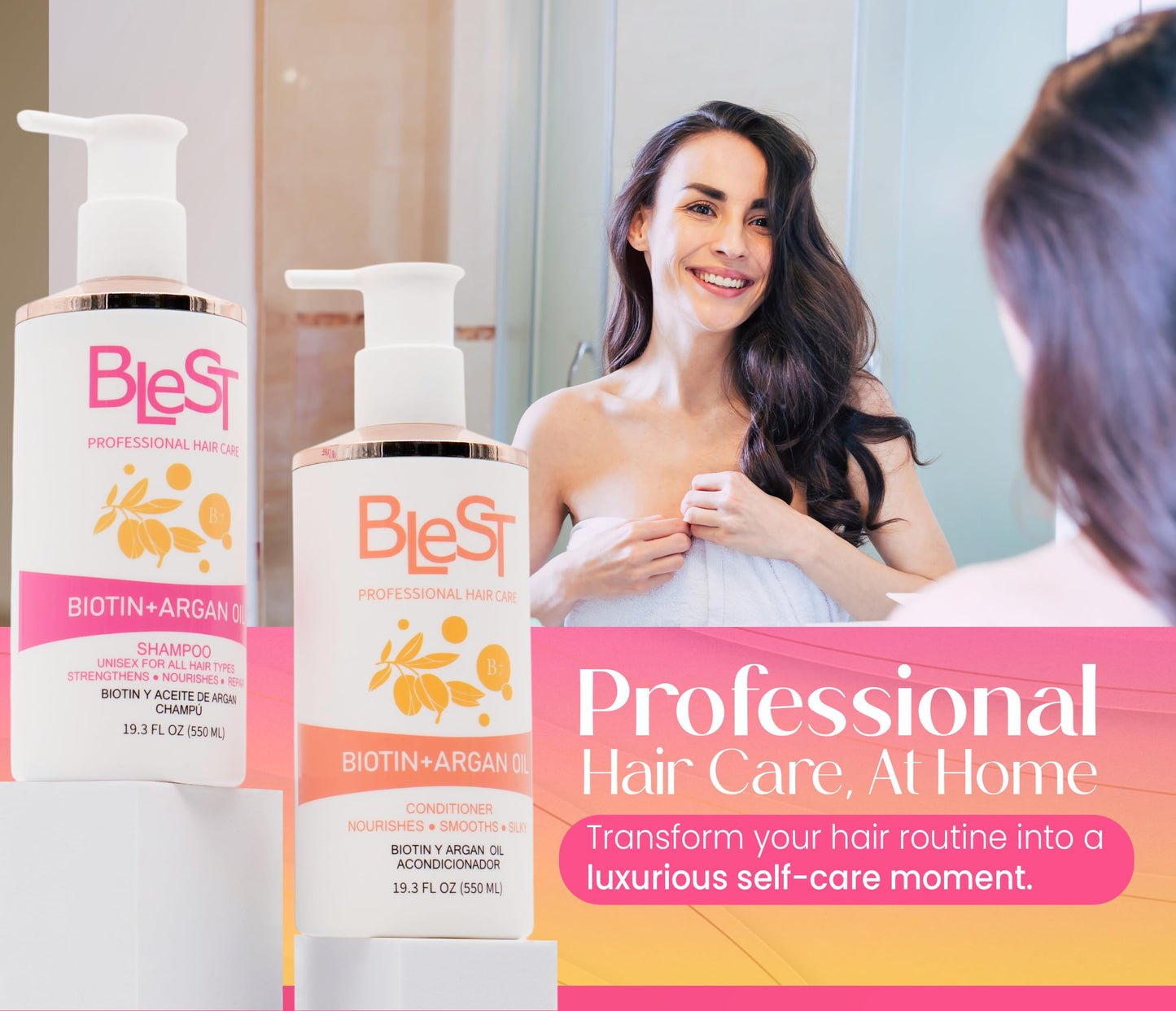 BLEST PROFESSIONAL HAIR CARE Biotin + Argan Oil Shampoo and Conditioner Set - Hair Growth Shampoo for Stronger, Thicker Hair - Organic Shampoo