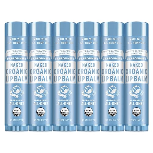 Dr. Bronner’s Organic Lip Balm 6-Pack (.15oz) Natural, Moisturizing, Petroleum-Free Lip Moisturizer with Beeswax & Avocado Oil for Dry Lips, Men