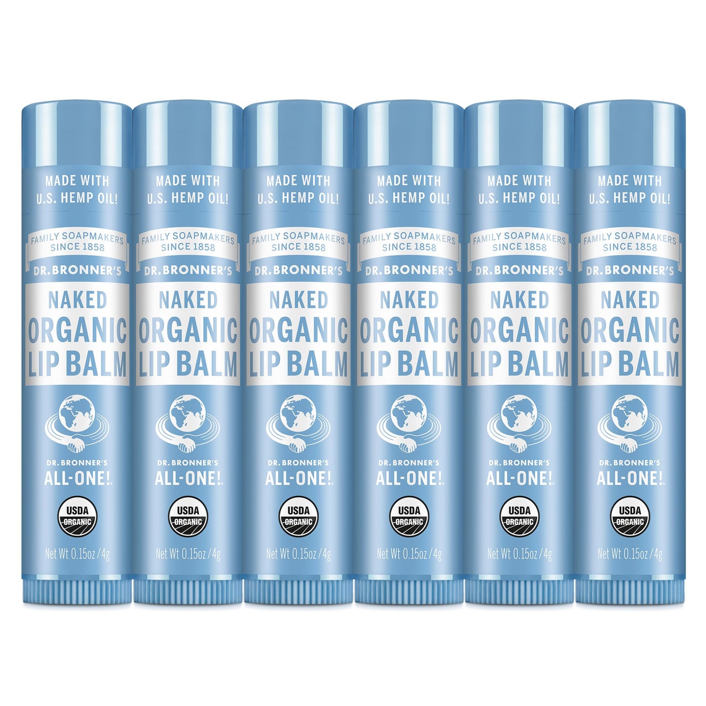 Dr. Bronner’s Organic Lip Balm 6-Pack (.15oz) Natural, Moisturizing, Petroleum-Free Lip Moisturizer with Beeswax & Avocado Oil for Dry Lips, Men