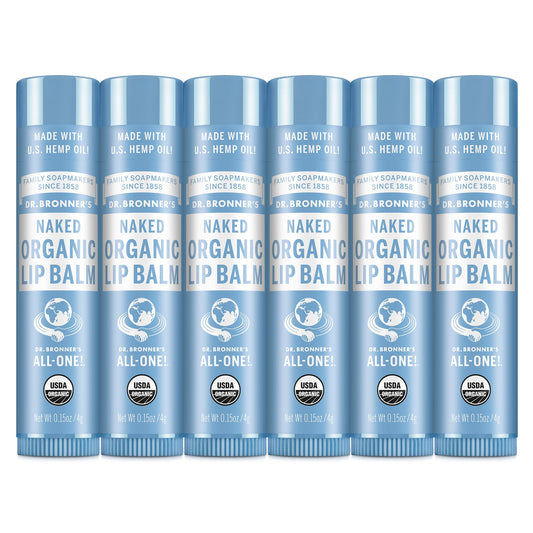 Dr. Bronner’s Organic Lip Balm 6-Pack (.15oz) Natural, Moisturizing, Petroleum-Free Lip Moisturizer with Beeswax & Avocado Oil for Dry Lips, Men