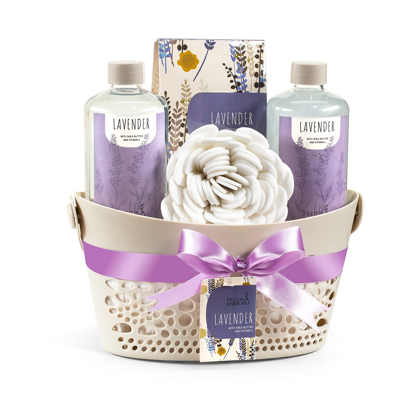 Bath & Body Gift Set for Men and Women Spa Kit with Shea Butter, Vitamin E Reusable Beautiful Basket Perfect for Relaxation - Mother's Day Gift