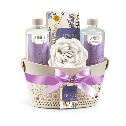 Bath & Body Gift Set for Men and Women Spa Kit with Shea Butter, Vitamin E Reusable Beautiful Basket Perfect for Relaxation - Mother's Day Gift