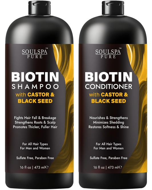 SOULSPA PURE Castor Oil & Black Seed Biotin Shampoo and Conditioner Set - Sulfate Free Nourishing Formula for Thinning Hair & Dry Scalp - Deep Beauty & Personal Care SOULSPA PURE