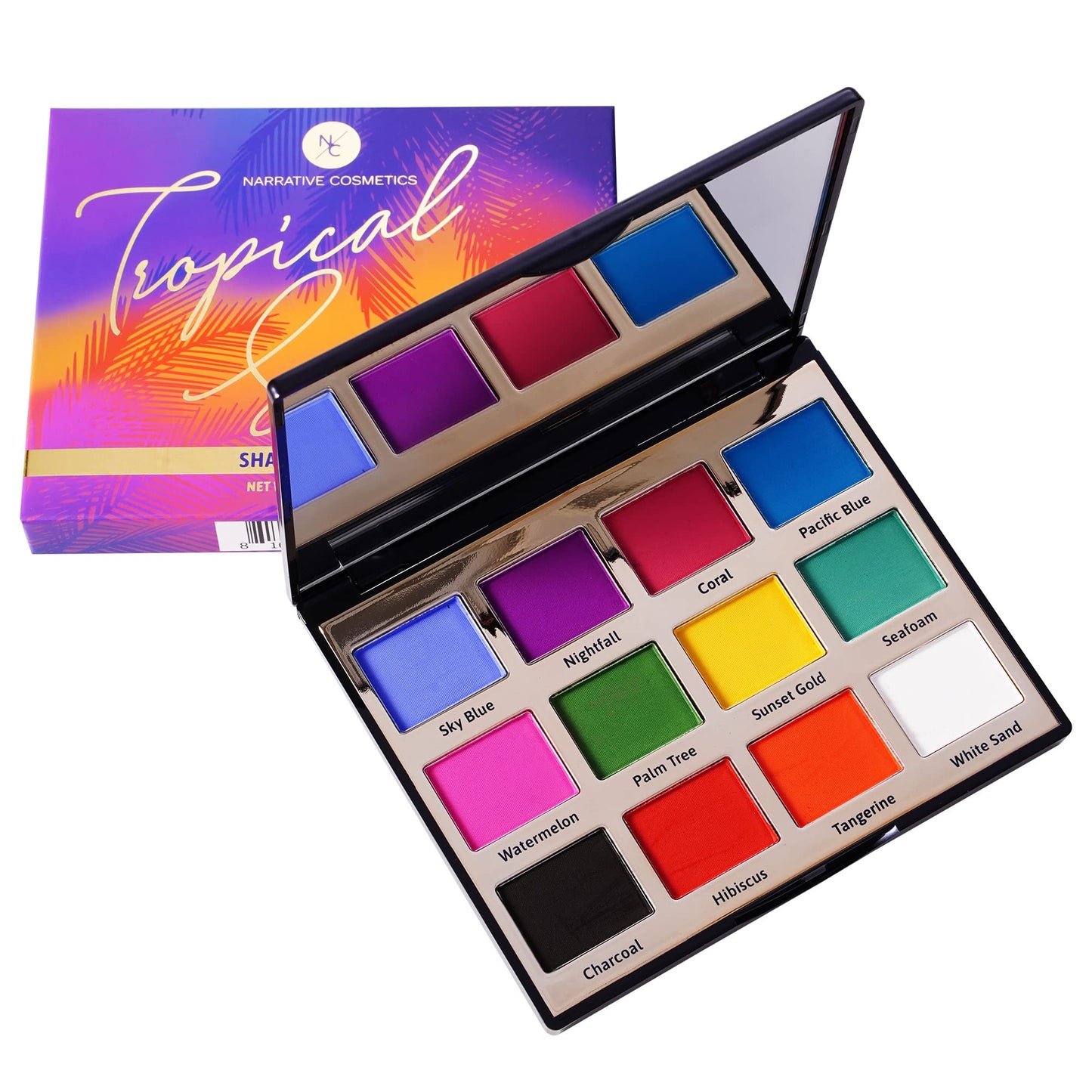 Narrative Cosmetics Tropical Sunset Eyeshadow Palette, 12 Highly Pigmented Colors, Professional Talc-Free Eye Makeup