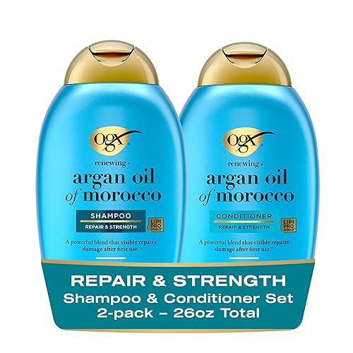 OGX Renewing + Argan Oil of Morocco Shampoo & Conditioner Set, Damage Repairing Shampoo & Conditioner Helps Strengthen & Repair Dry, Damaged Hair