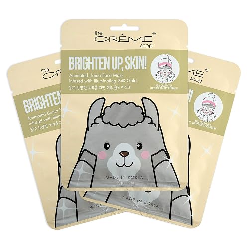 The Crème Shop Animal Sheet Mask, Korean, Hydrating, Collagen, Vitamin C, Anti-Aging - Pack of 3 (Llama)