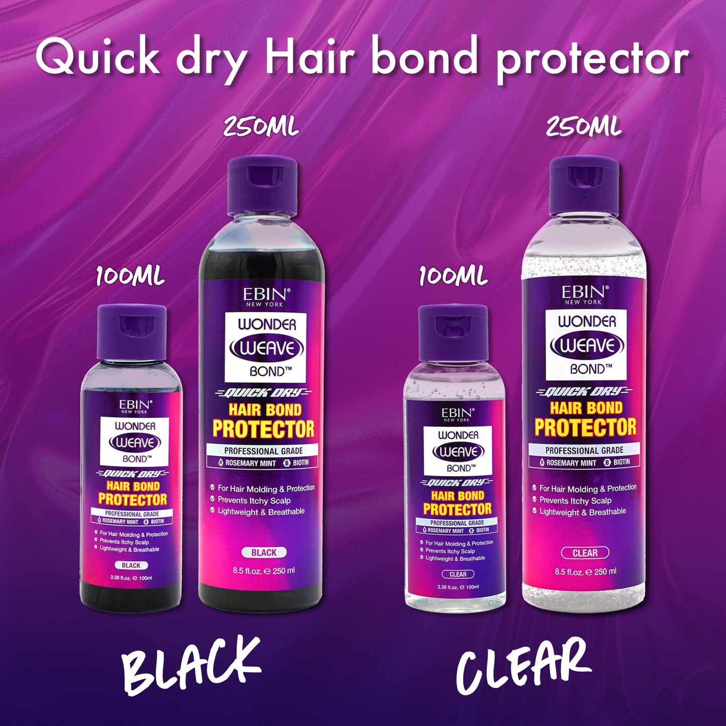 EBIN NEW YORK Wonder Weave Bond Hair Protector (Clear) 3.38 Fl Oz - Quick Dry Protective Shield for Quick Weave - Lightweight, Rosemary Mint & Biotin