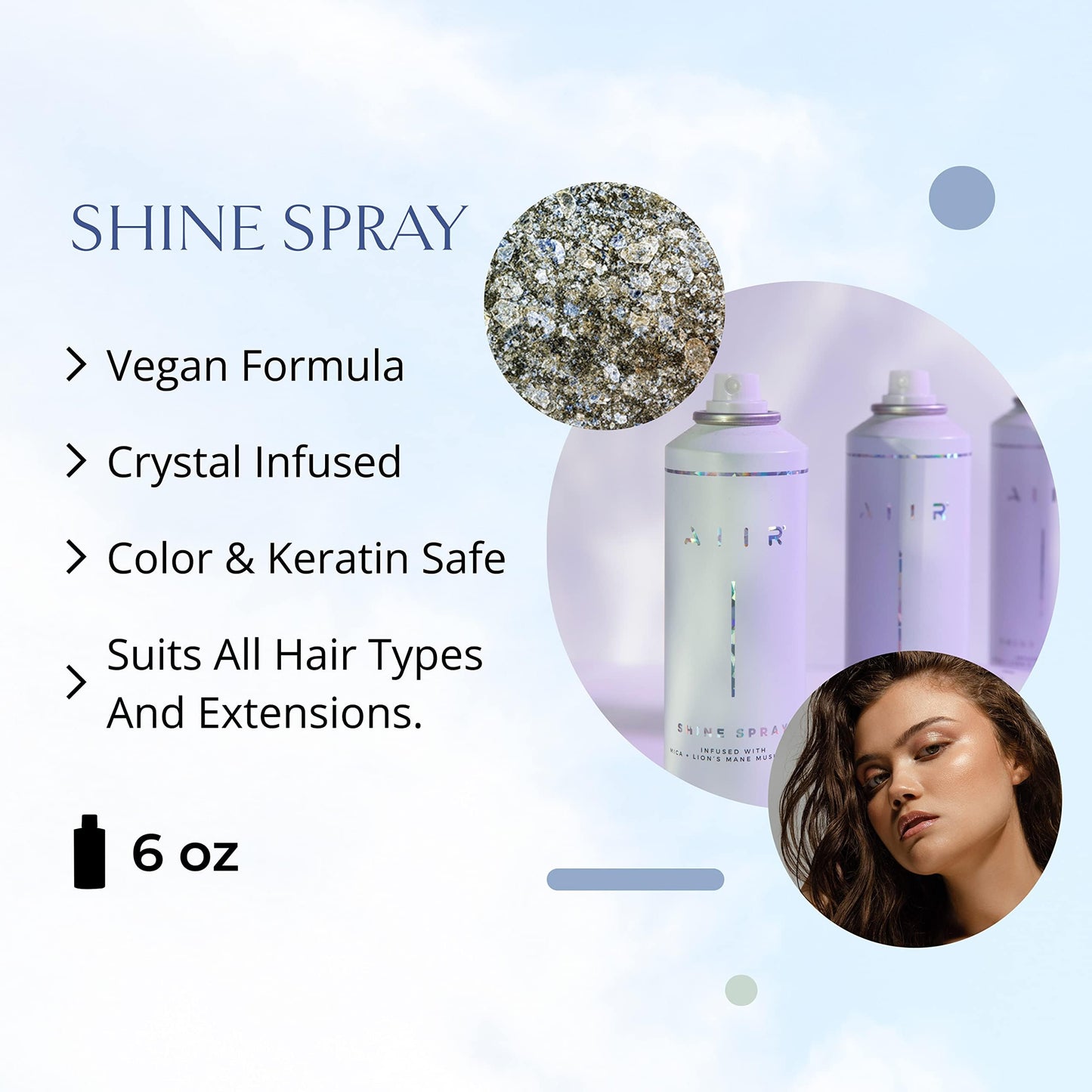 AIIR Shine Spray -Smoothing Spray for Glossy Sleek Hair, Humidity and Frizz Shield Spray, Gloss Spray, Lightweight Spray Coats and Protects Hair