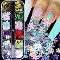 Snowflake Glitter Nail Sequins - 12 Grids 3D Colorful Christmas Holographic Nail Flakes Glitter Confetti Sticker Decals Manicure Nail Design Makeup