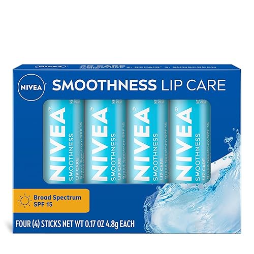 NIVEA Smoothness Lip Care, Sunscreen Lip Balm with SPF 15 Broad Spectrum, Shea Butter, Nourishing Oils and Vitamin C & E, 3-in-1 Moisture, Repair