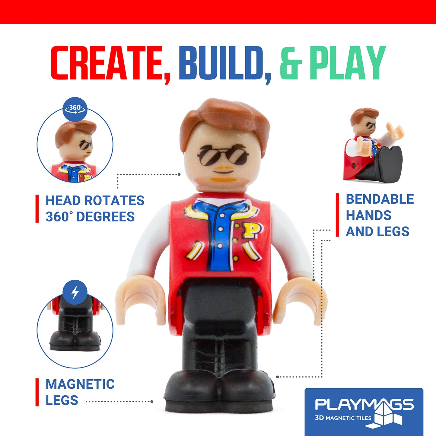 Playmags Magnetic Figures 15pc Set – Community Play People for Magnetic Tiles, STEM Learning Toys & Expansion Accessories Pack
