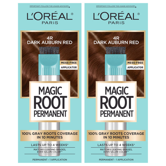 L’Oréal Paris Magic Root Permanent Hair Color, 10 Minute Hair Dye Kit to Rescue Roots with 100% Gray Hair Coverage, 4R Dark Auburn Red, 2 Pack