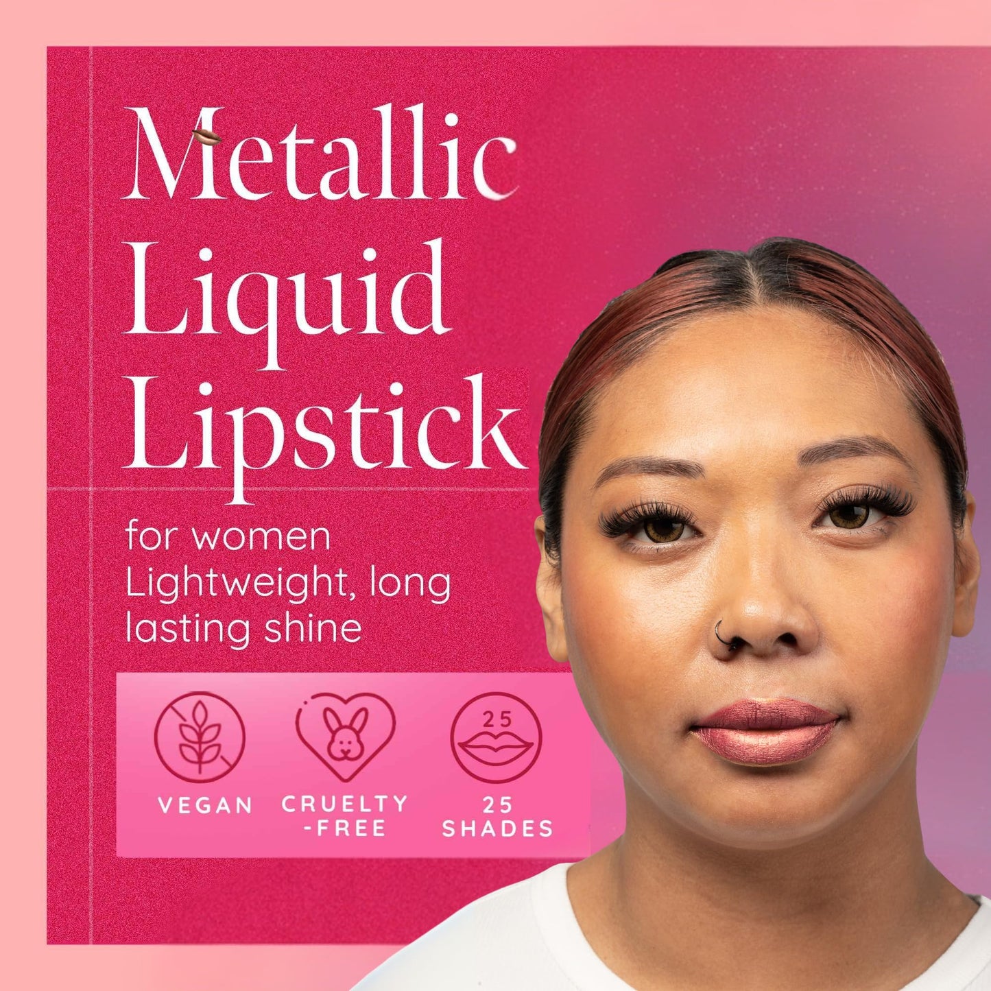 Aromi Metallic Liquid Lipstick | Peachy Pink, Coral Lip Color with Shimmery Finish, Long-lasting, Vegan, Cruelty-free, Smudge Proof, Gluten Free (Rose
