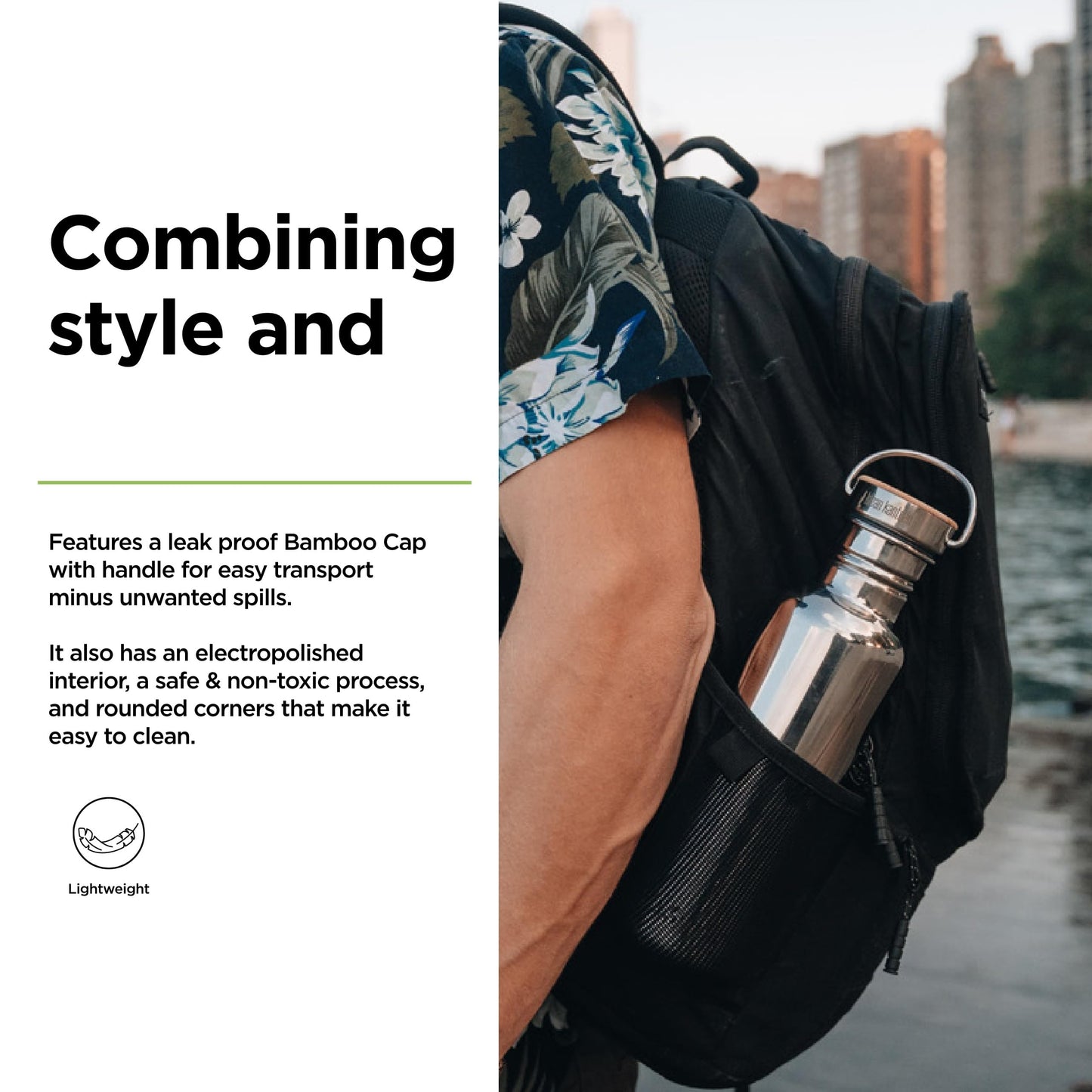 Klean Kanteen 27 oz Reflect Water Bottle with Bamboo Cap - Reusable Water Bottle - BPA-Free - Made with Stainless Steel & Food-Grade Silicone