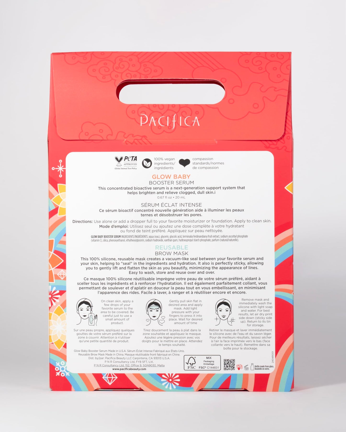 Pacifica Glow Baby Brightening Serum & Reusable Face Mask Set - Vitamin C + Glycolic Acid for Radiant Hydrated Skin, Clean Vegan Skincare Gift Kit