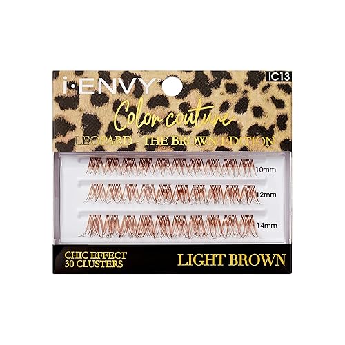 I-Envy Color Couture Leopard - The Brown Edition, 30 Faux Mink Lash Clusters, Thin Band, Customizable, Long-Lasting, Natural Look DIY Color Eyelash…