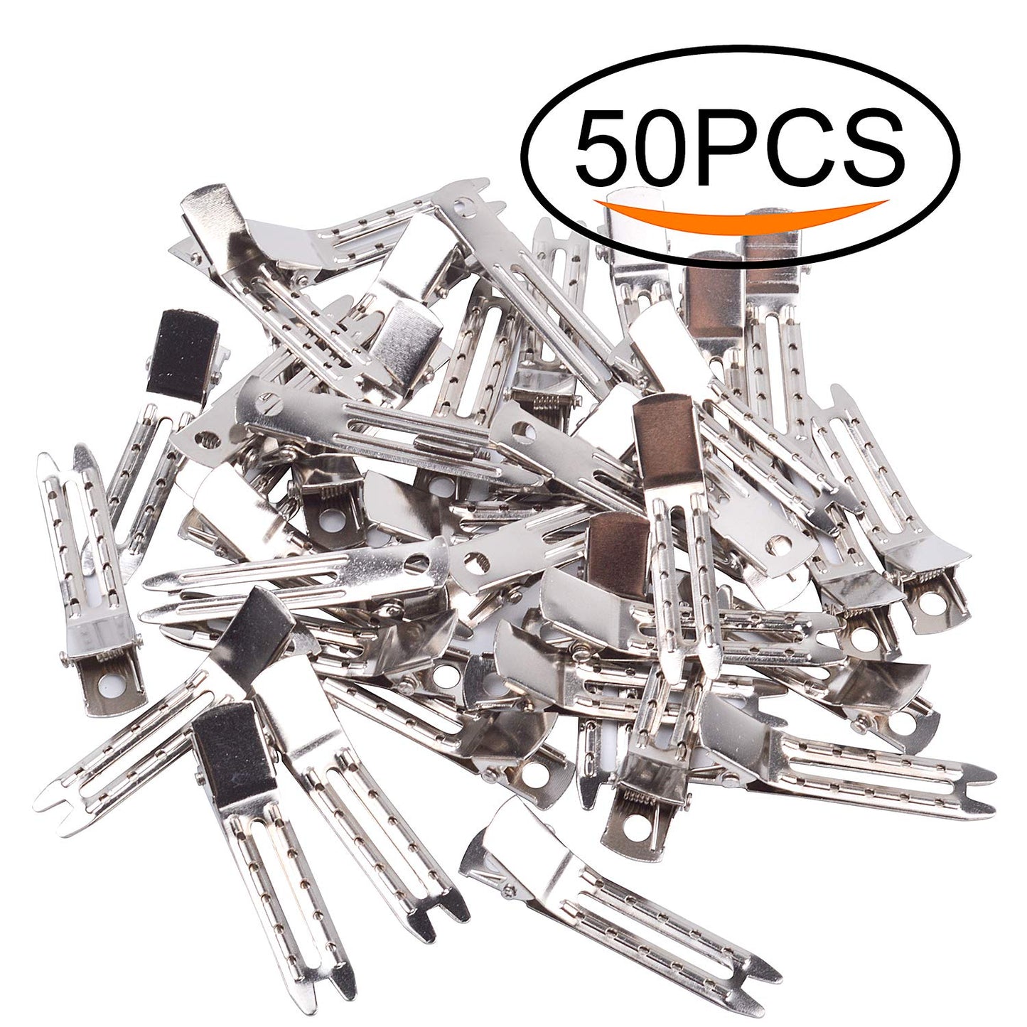 Jdesun 50pcs 1.8“ Silver Metal Hairdressing Double Prong Pin Curl Setting Section Hair Clips Alligator Clips with Holes for Hair Extension