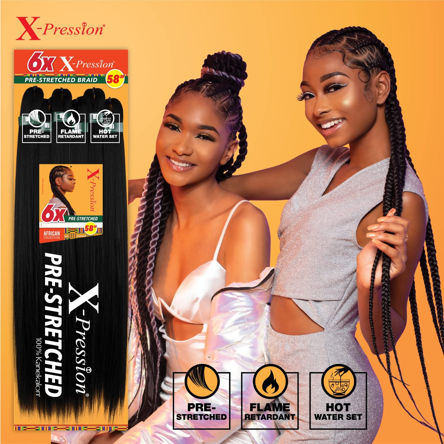 Sensationnel X-pression prestretched braiding hair - 6x braid 58 inch all kanekalon flame retardant synthetic braid for box braids and twists (1 Beauty and Personal Care Sensationnel