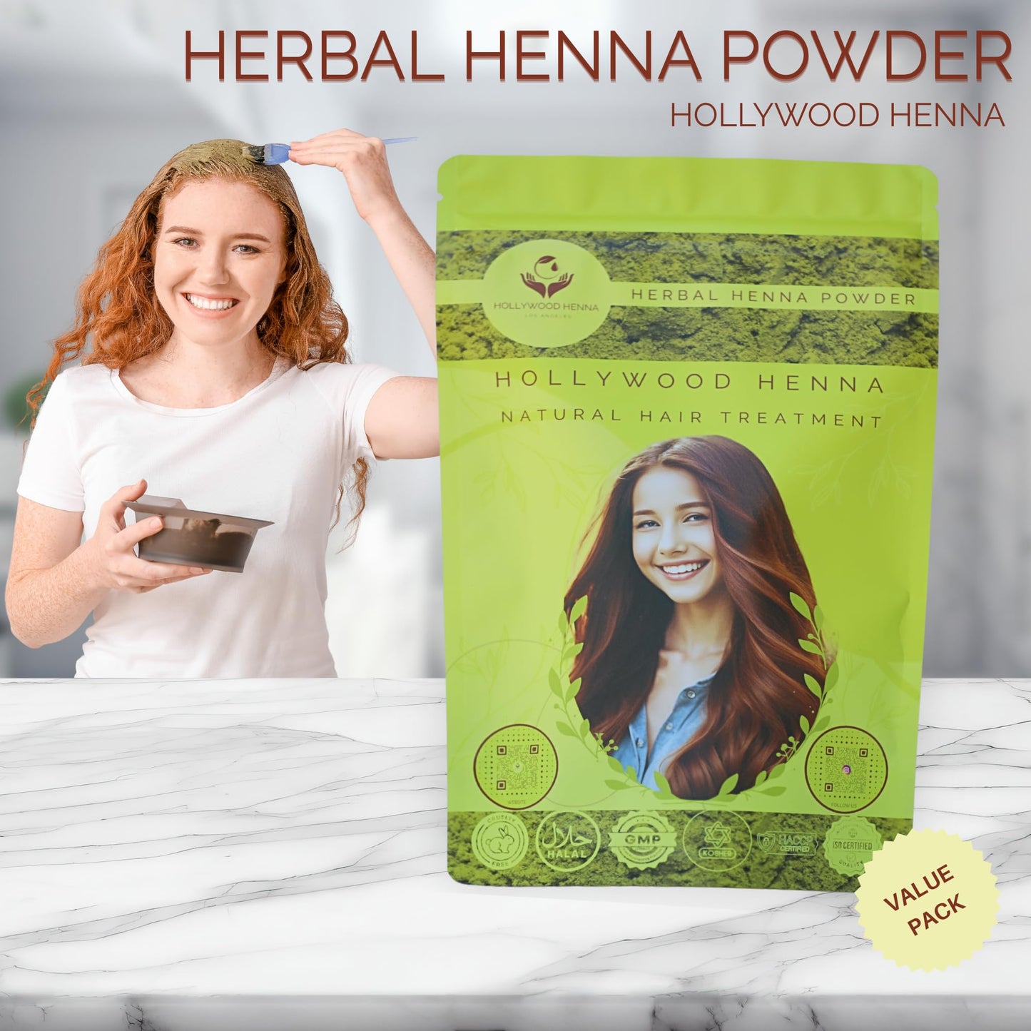 Hollywood Henna Hair Powder (Herbal Henna Powder - 227g) Hair Treatment 100% Organic Henna Powder for Hair Coloring & Conditioning Chemical Cruelty