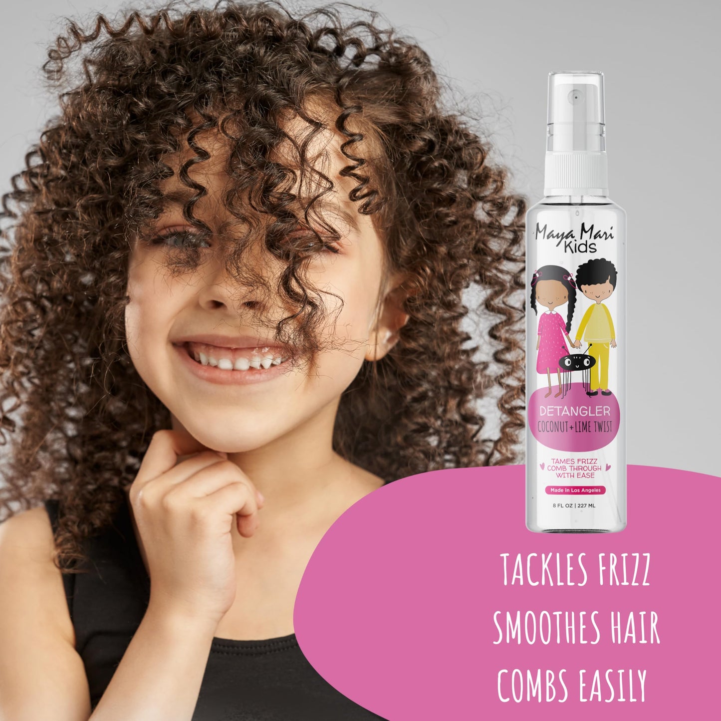 Maya Mari Kids Detangler Spray with Argan, Coconut and Lime Oils - Gentle Hair Detangler for Kids, Toddlers and Babies, 8 oz - No More Tangles, Ideal