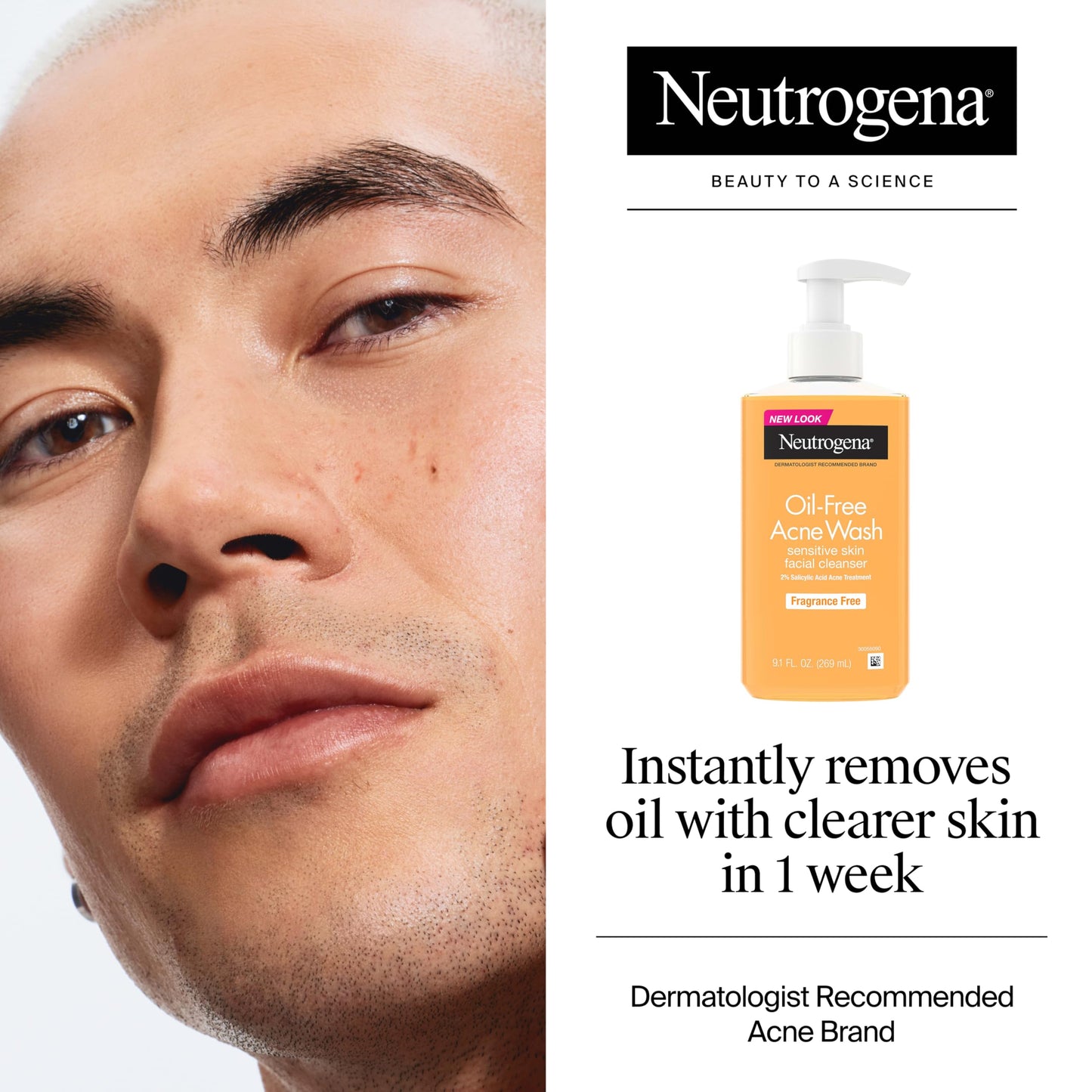 Neutrogena Oil-Free Acne Face Wash, Fragrance Free, Sensitive Skin Facial Cleanser with 2% Salicylic Acid Acne Treatment for Face, 9.1 Fl Oz Beauty and Personal Care Neutrogena