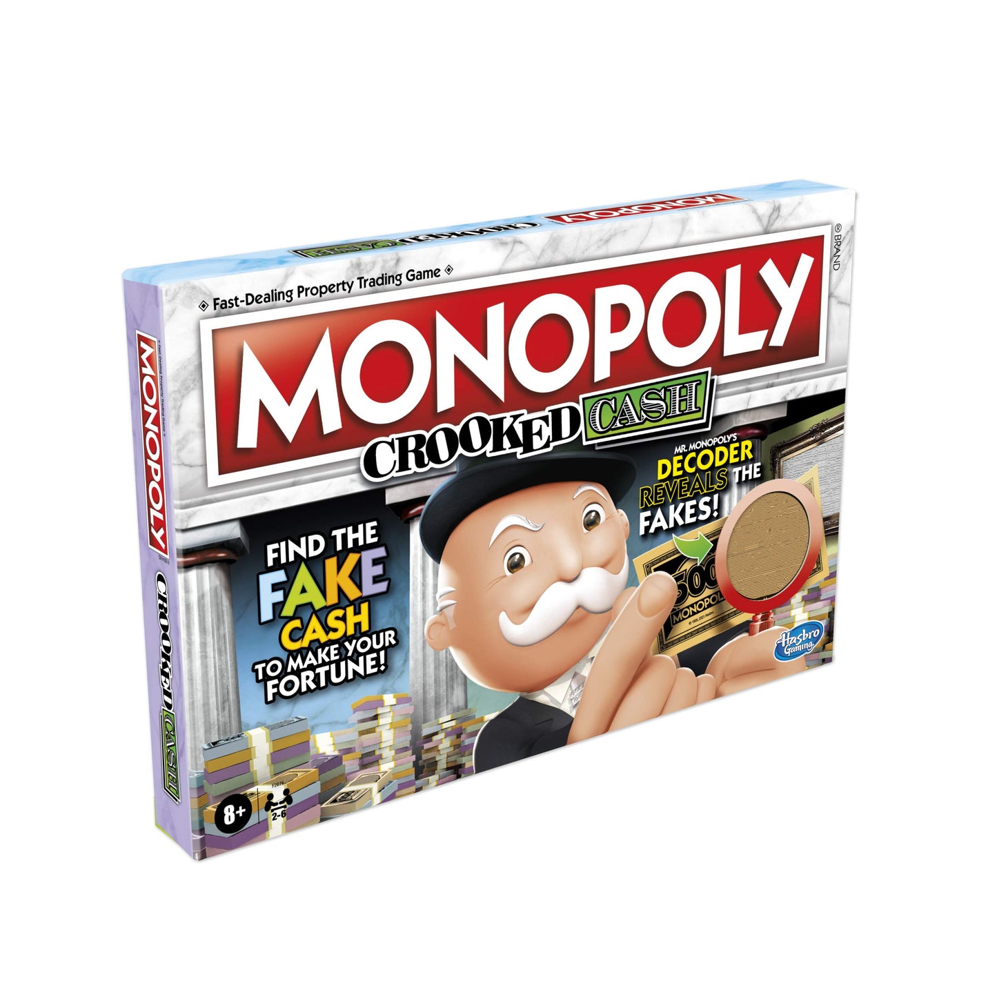 Monopoly Crooked Cash Board Game for Families and Kids Ages 8 and Up, Includes Mr Decoder to Find Fakes, Game for 2-6 Players