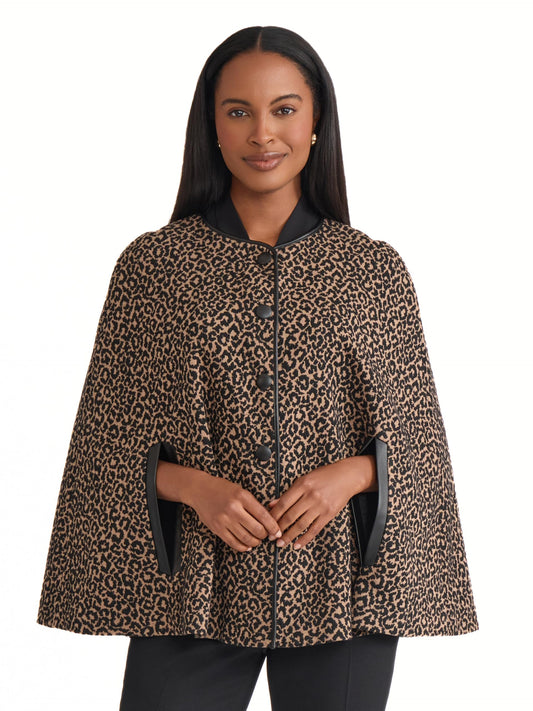 Kasper Women's Animal Print Snap-Front Cape