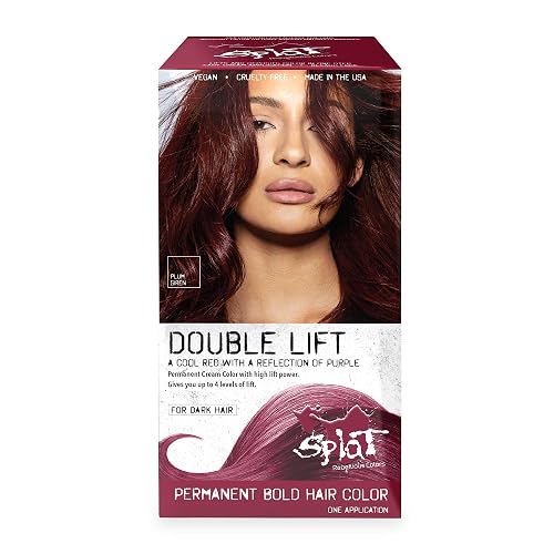 Splat Plum Siren Double Lift Permanent Hair Dye Kit, 1 Application, Includes Plum Hair Color, Developer, Concentrate, Conditioner, Gloves, Processing