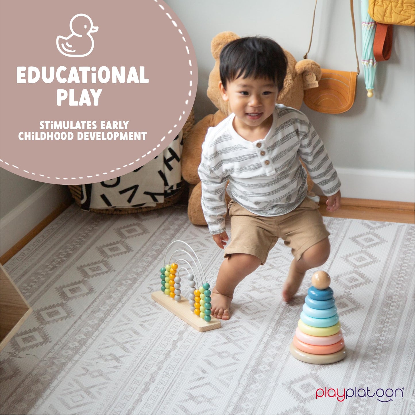 Play Platoon Large Baby Play Mat – 9 Interlocking Foam Tiles 24"x24", 72"x72" Extra-Thick Puzzle Floor Mat Rug for Playroom, Canyon Print