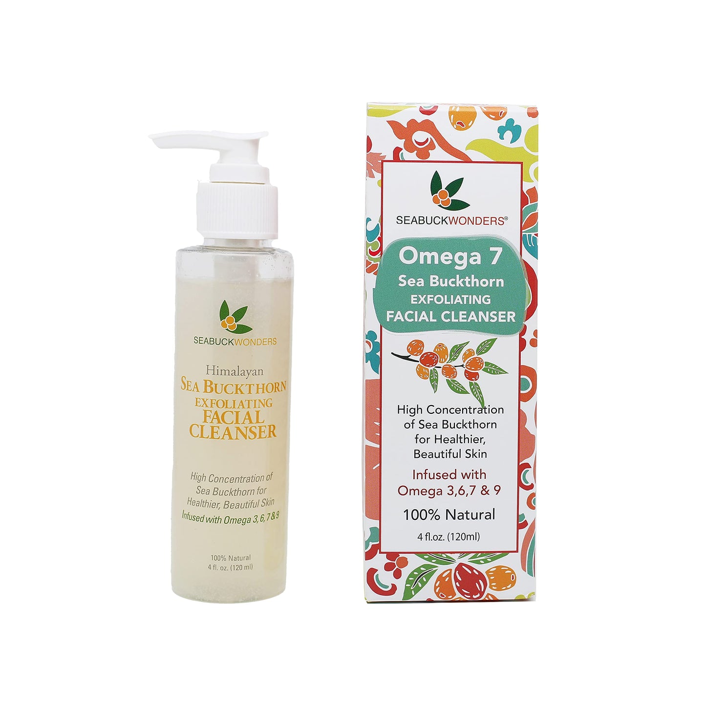 SeabuckWonders Organic Sea Buckthorn Exfoliating Daily Face Wash, Deep Cleaning, Gentle Facial Cleanser with Omega 3,6,7,9, Jojoba, pH Balanced