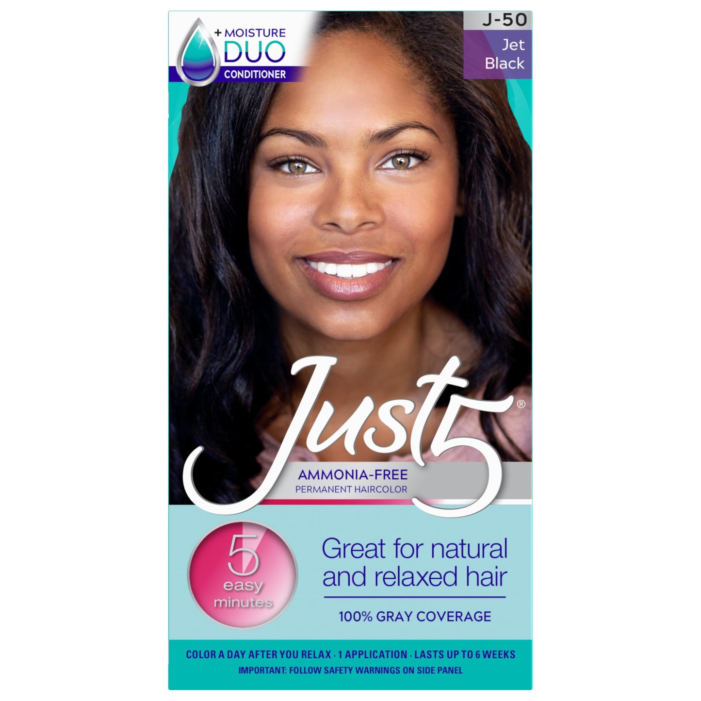 Just 5 Women's 5 Minute Permanent Hair Color with Conditioner, Grey Hair Coloring for Women - Jet Black