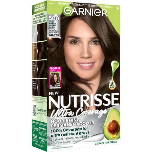 Garnier Nutrisse Ultra Coverage Hair Color, Permanent Hair Dye for Up to 8 Weeks of Stubborn Gray Coverage, Vegan & Cruelty-Free, 500 Deep Medium Beauty & Personal Care Garnier