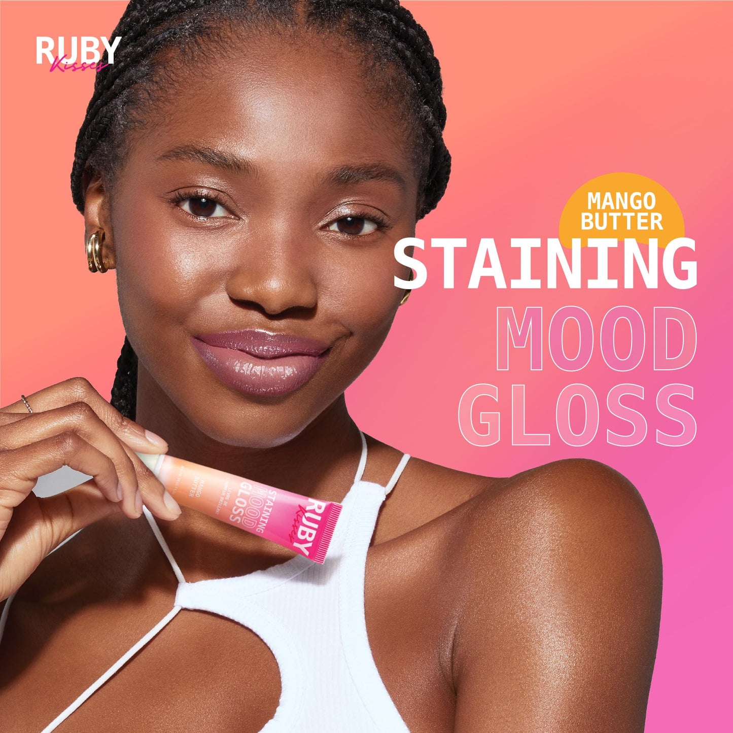 Ruby Kisses pH Lip Gloss, Pink Tinted Lip Balm Stain, Mood Color Changing Lipstick with Mango Butter for Long-Lasting Hydration
