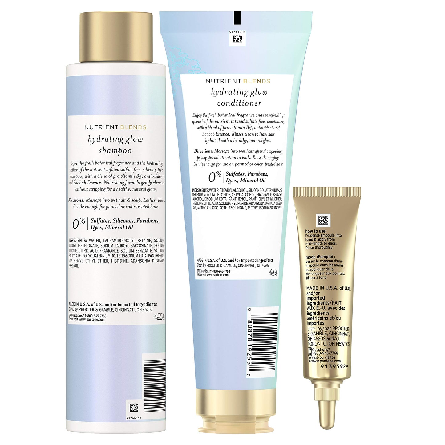 Pantene Shampoo and Conditioner Plus Hair Mask Rescue Shot Treatment with Baobab Essence/Nutrient Blends For Hydrating Glow, White