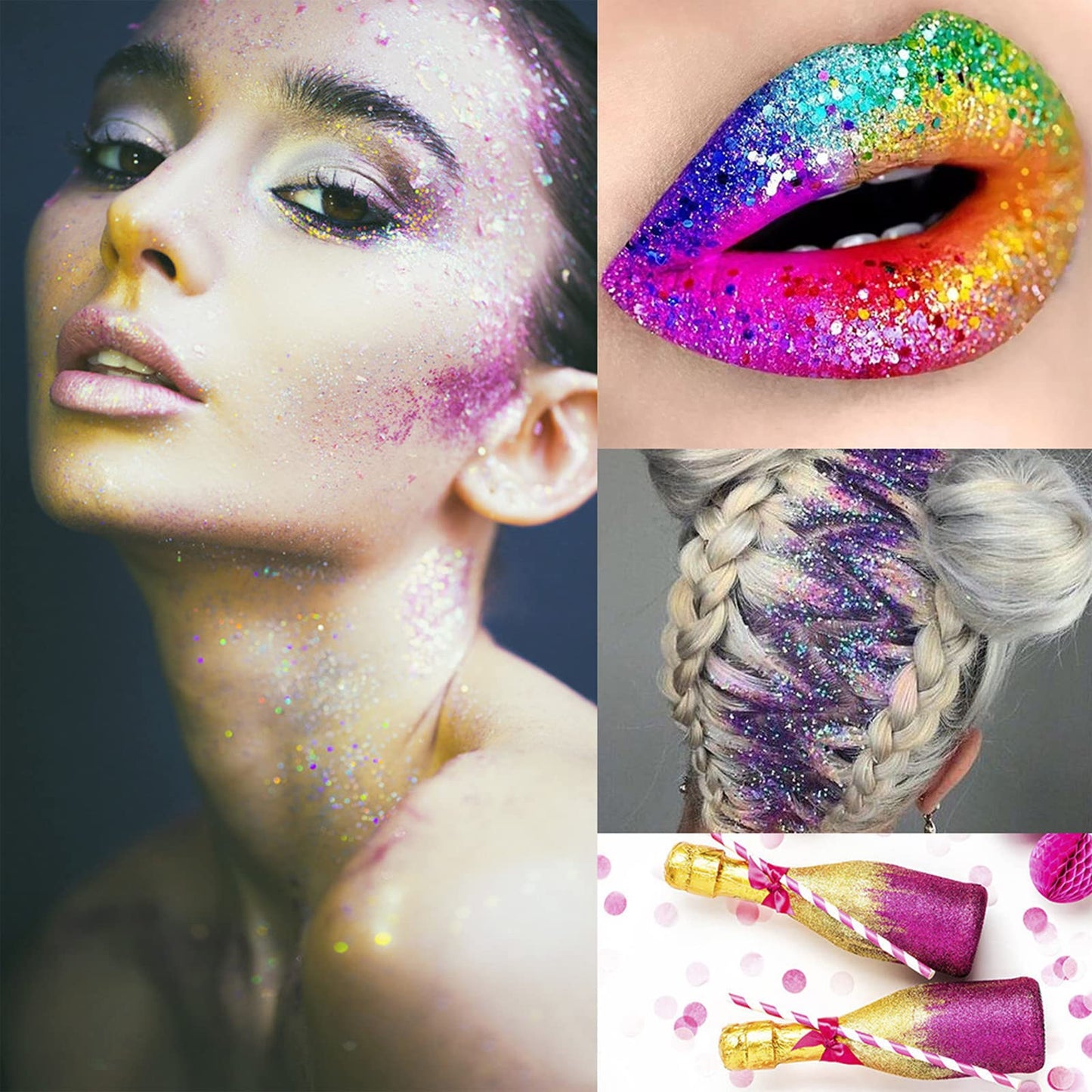 12 Jars Glitter for Body Face Hair Eye Party Beauty Makeup Temporary Tattoos 12 Colors Eyeshadow Nail Art Pigment Glitter (12)