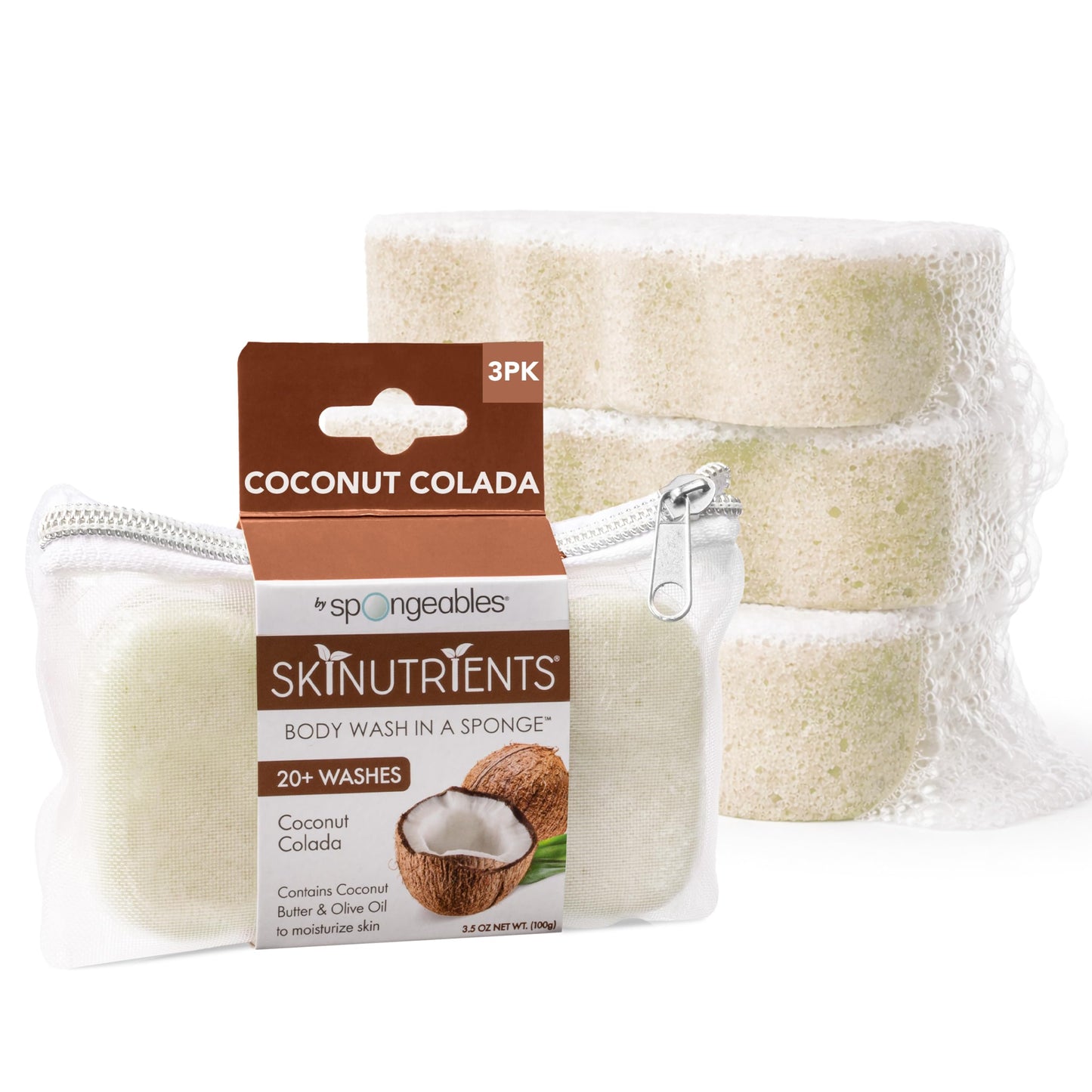 Spongeables Body Wash in a 20+ Wash Sponge, Coconut Colada, 3 Count Beauty & Personal Care Spongeables