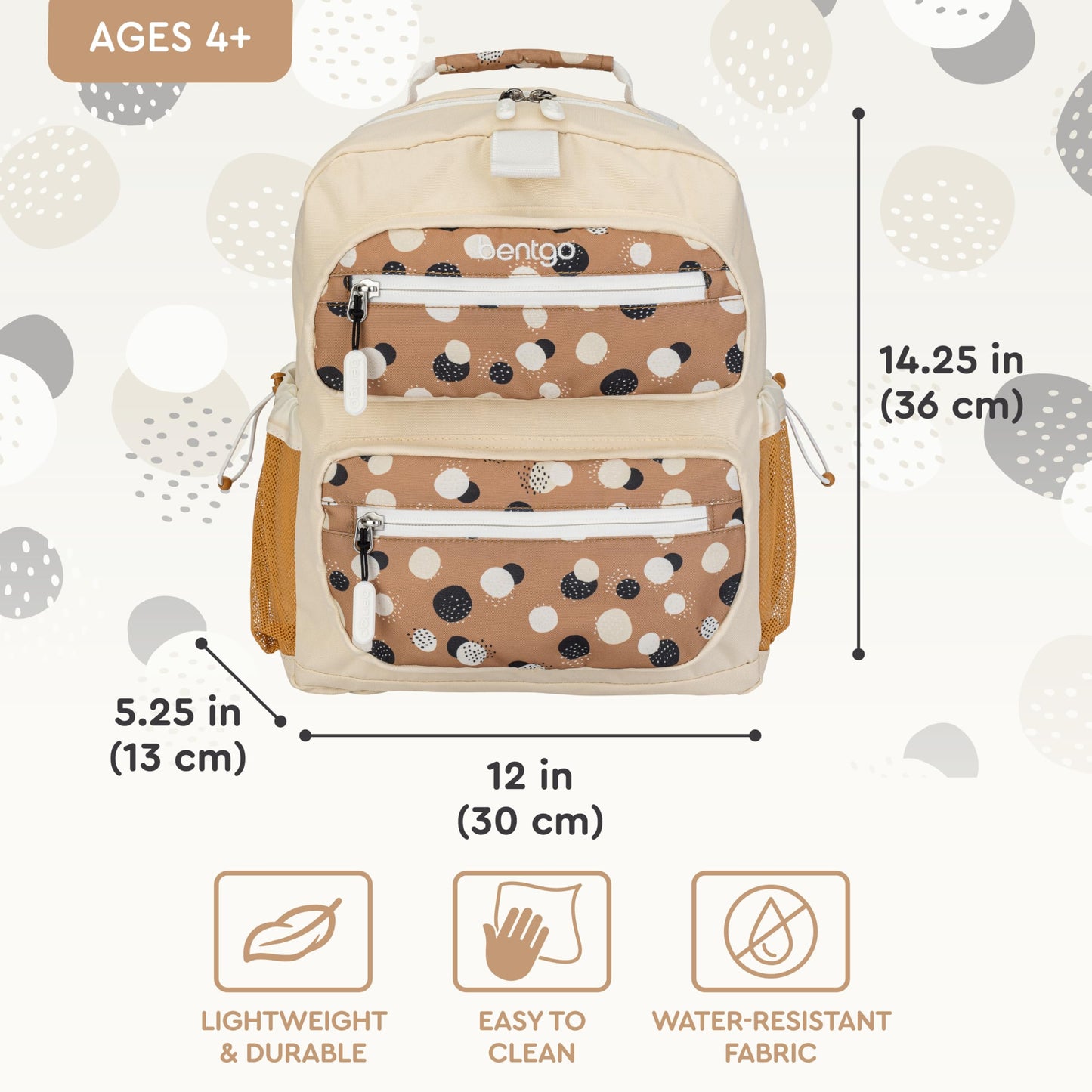 Bentgo Kids Backpack (Whimsy & Wonder Collection) - Lightweight 14’’ for School, Travel & Daycare - Ideal for Kids 4+, Durable & Water-Resistant, Roomy Interior, Loop for Lunch Bag (Spots & Dots)