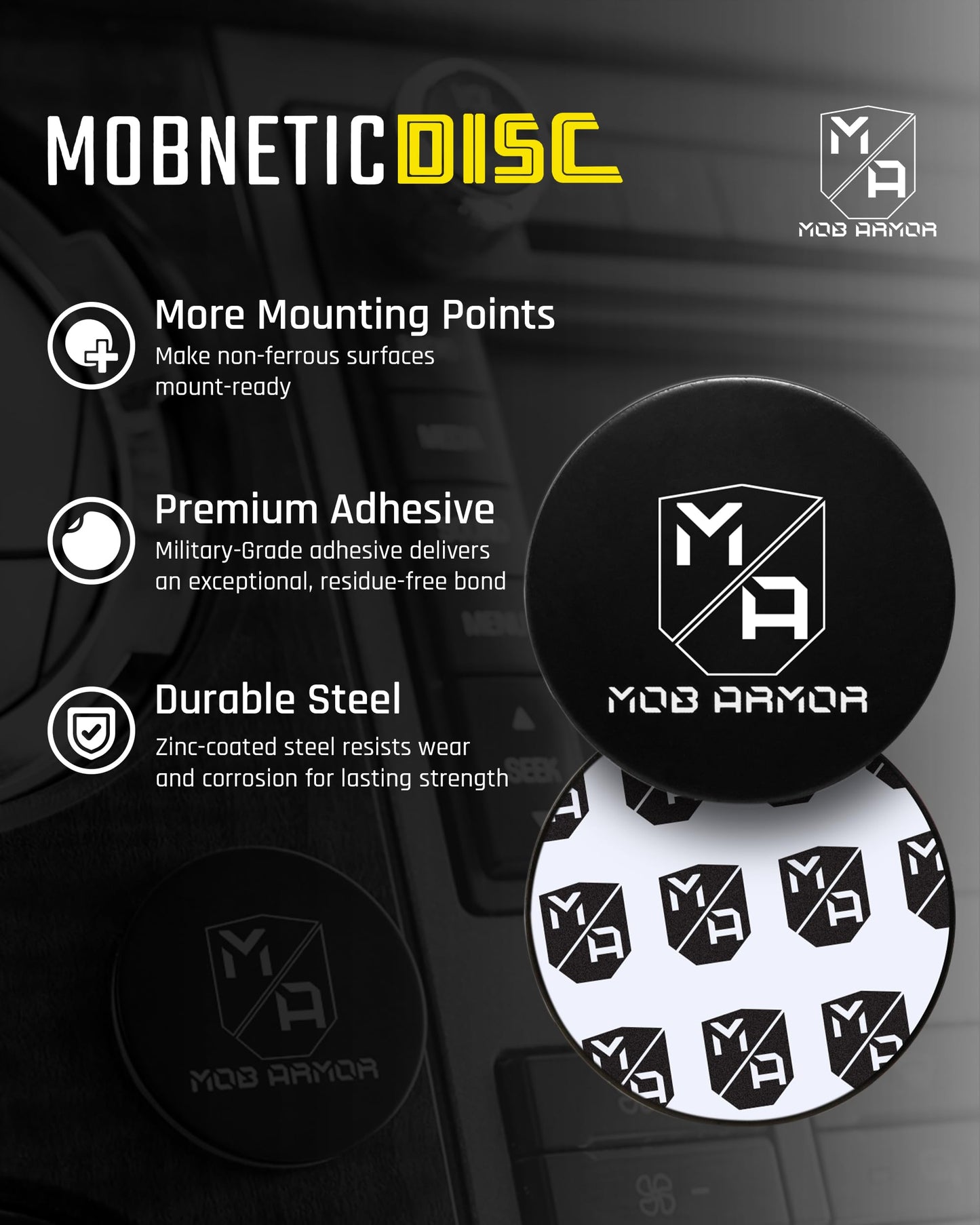 Mob Armor Magnetic Phone Mount Plates - Strong Adhesive Steel Discs for MobNetic Maxx & Mob Magnetic Car Mounts, Compatible with Phone Magnet Plates…