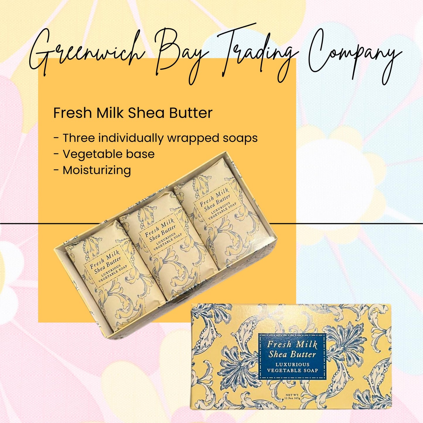 Greenwich Bay - Botanical Shea Butter Bar Gift Set - Fresh Milk Shea Butter, Yellow