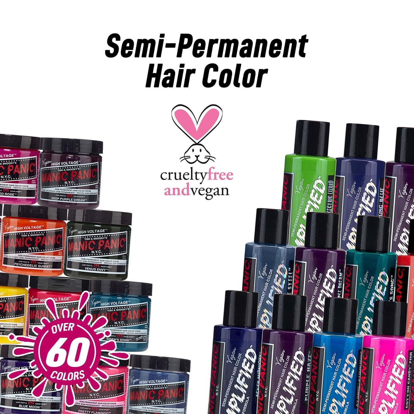 MANIC PANIC Rockabilly Blue Hair Dye - Amplified - Semi Permanent Strongest True Neutral Blue Hair Color For Dark or Light Hair - Vegan, PPD