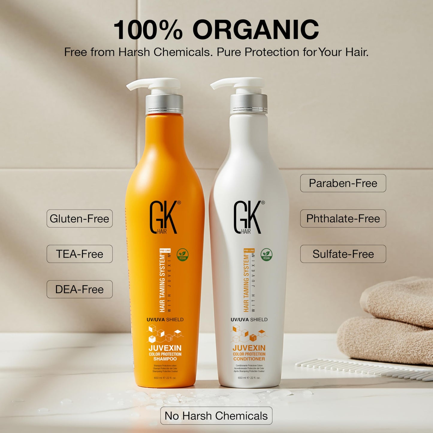 GK HAIR Color Protection Shield Shampoo and Conditioner - Blocks UV/UVA Rays - Color Treated Hair from Fading - Deep Hydration, Frizz Control