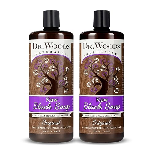 Dr. Woods Raw African Liquid Black Soap - Body Wash for Men and Women, Contains Organic Shea Butter, Gentle Exfoliant, Natural Cleanser for Face