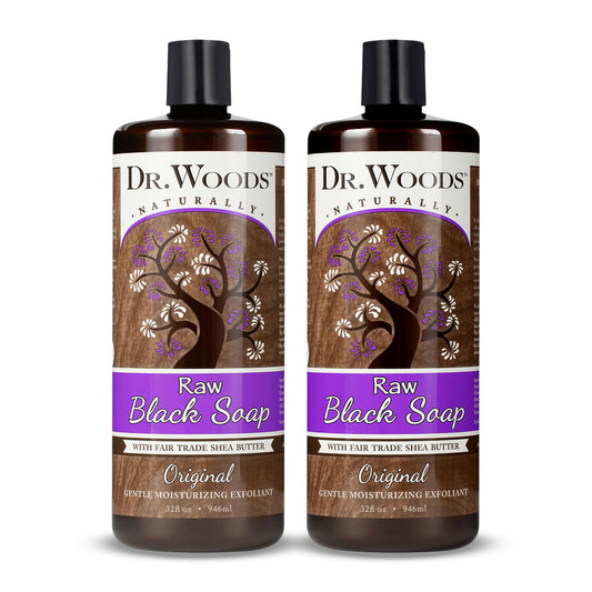 Dr. Woods Raw African Liquid Black Soap - Body Wash for Men and Women, Contains Organic Shea Butter, Gentle Exfoliant, Natural Cleanser for Face