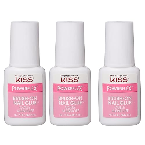 KISS PowerFlex Ultra-Hold Super Strength Instant Bond Flex Formula Brush-On Nail Glue, Application of Artificial Nails & Natural Nail Repair - 3-Pack