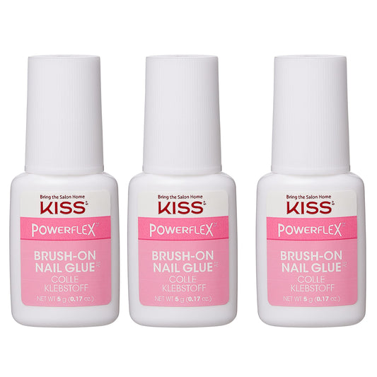 KISS PowerFlex Ultra-Hold Super Strength Instant Bond Flex Formula Brush-On Nail Glue, Application of Artificial Nails & Natural Nail Repair - 3-Pack