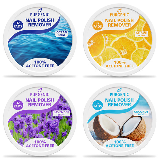 Purgenic Nail Polish Remover Pads - (128 Count) - On the Go & Travel - Lint Free Nail Polish Wipes - Pre-soaked Pads Made All Natural Ingredients