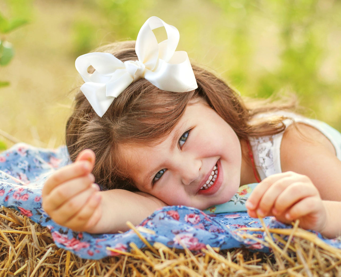 HAIRBOWS Girls' Satin Hair Bows with a Knot Wrap Center on a Clip, All Ages and Hair Types, 5 Inch Bow, Antique White