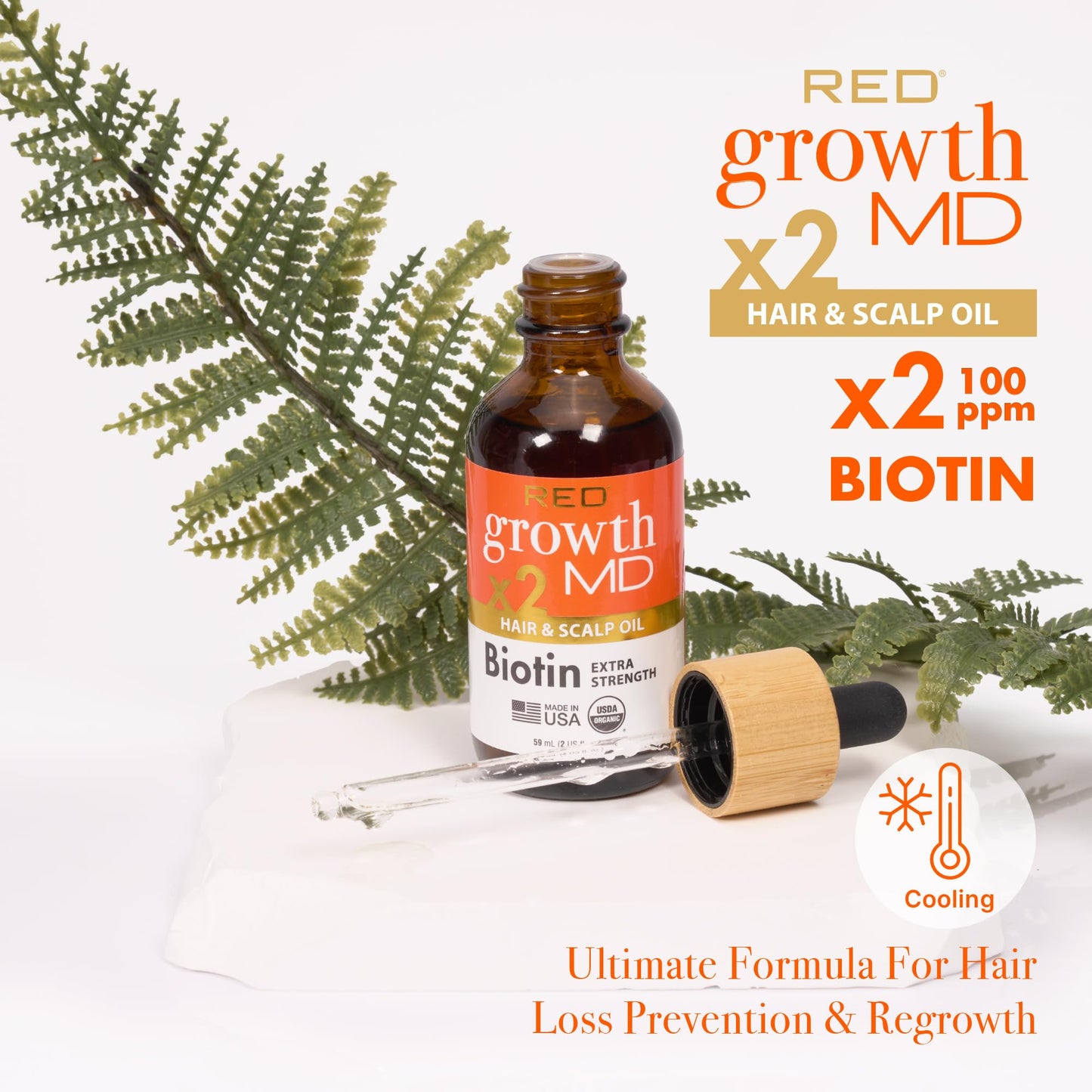 Red By Kiss Growth MD Strengthening Hair Oil with Biotin Rosemary for Hair Growth & Thinning, Cooling Scalp Treatment, Strengthens & Thickens Hair