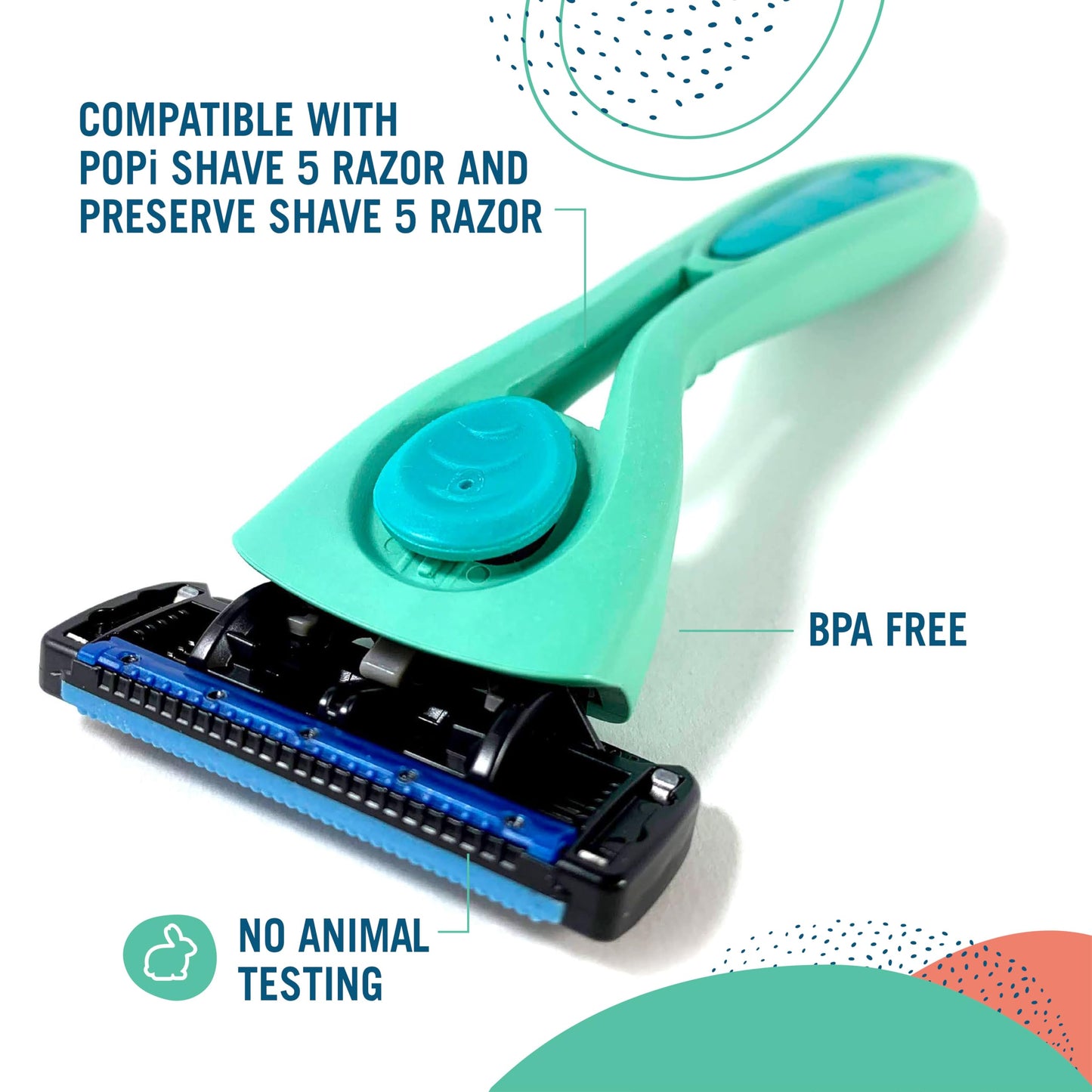 Preserve Shave 5 Razor Blades Refills - 5 Blade Razors for Men & Women - Ceramic Coated Shavers for Comfort with Aloe-Cocoa Butter Strip - Reusable